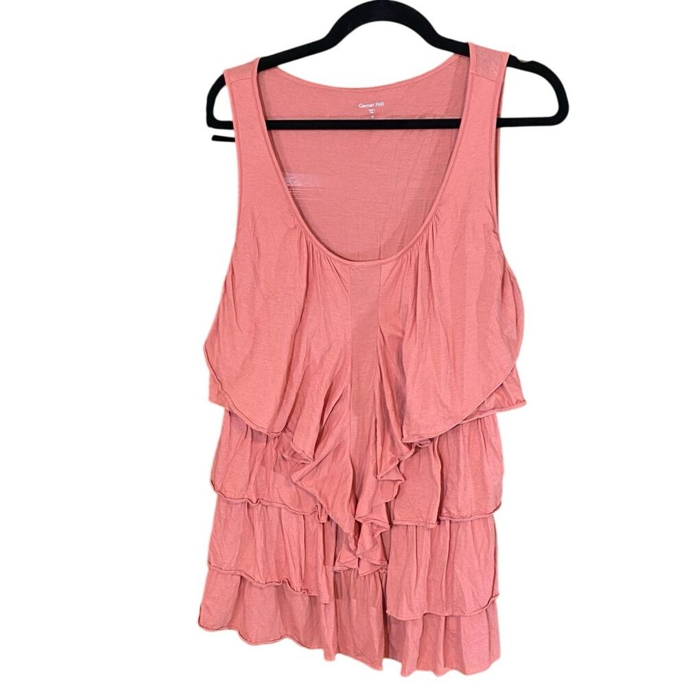 Garnet Hill Pima Cotton Ruffle Tank Top Medium rose Pink Made in Peru boho